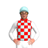 Red, Pale Blue Checks, White Sleeves, Pale Blue And White Seams On Cap