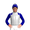 SILVER, DARK BLUE EPAULETTES AND SLEEVES, DARK BLUE CAP, SILVER STARS, BLACK POM POM