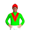 LIME, RED VEE, LIME SLEEVES, RED SEAMS, RED CAP ,BLACK POM POM
