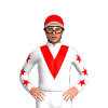 WHITE, RED VEE, STARS SLEEVES, RED CAP, ,WHITE PEAK