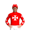 RED, WHITE MALTESE CROSS, WHITE STARS SLEEVES, RED CAP, WHITE STARS