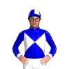 WHITE, MEDIUM BLUE DIABLO, COLLAR, SLEEVES, WHITE SEAMS, QUARTERS CAP, CUFFS