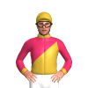 GOLD,CERISE DIAGONAL HALVES,SLEEVES,GOLD CUFFS,CAP 