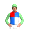 RED,WHITE HALVED,BLUE QUARTERS, LIGHT GREEN SLEEVES, CAP 