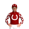 Maroon, White Horseshoe And Whip, Checked Sleeves And Maroon Cap With White Horseshoe And Whip