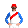 White, Red Sash, Blue Sleeves, White Seams, Red Cap