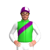 Lime Green, Purple Sash, White Sleeves, Purple And White Quartered Cap
