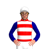Red, White Hoops, Dark Blue Sleeves, White Cap