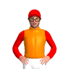 Orange And Red Diagonal Stripes, Red Sleeves And Cap