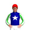 Dark Blue, Lime Green And White Star of David, Lime Green And White Striped Sleeves, Red Cap
