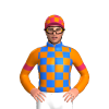 Blue, Orange Checked Half, Schofield Racing Logo, Orange Sleeves, Cerise Armbands, Orange Checks Cap