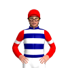 Navy Blue, White Hoops, Red Sleeves, White Chevron Armbands, Red cap