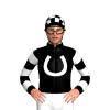 Black, White Horseshoe, Hooped Sleeves And Checked Cap