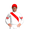 WHITE, RED RIGHT SASH, WHITE SLEEVES, RED DOUBLE ARMBAND, Red cap