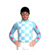 SKY BLUE, WHITE CHECKS, SKY BLUE SLEEVES, PINK STARS, Black cap