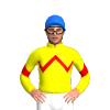 YELLOW, RED ZIGZAG CHEVRON, YELLOW SLEEVES, RED CHEVRON, Blue cap