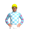 SKY BLUE, WHITE CHECKS, SKY BLUE SLEEVES, PINK STARS, Yellow cap