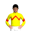 YELLOW, RED ZIGZAG CHEVRON, YELLOW SLEEVES, RED CHEVRON, Black cap