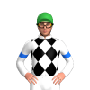 WHITE, BLACK DIAMOND CHECK, WHITE SLEEVES, BLUE ARMBANDS, Green cap