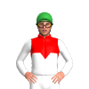 RED, WHITE HALF, RED DIAMOND BAND, WHITE SLEEVES, Green cap