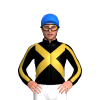 BLACK, GOLD CROSSED SASHES, BLACK SLEEVES, GOLD STRIPE, Blue cap
