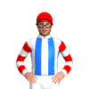 WHITE, BLUE STRIPES, WHITE SLEEVES, RED HOOPS, Red cap
