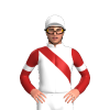 WHITE,FIREBRICK RIGHT SASH,SLEEVES,WHITE ARMBANDS, White cap