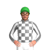 WHITE, GREY CHECK, STRIPED SLEEVES, COLLAR, Green cap