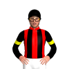 RED,BLACK STRIPES, SLEEVES, YELLOW ARMBANDS, Black cap