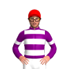 PURPLE,WHITE HOOPS,ARMBAND, Red cap