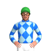 BLUE,LIGHT BLUE DIAMOND CHECKS,LIGHT BLUE SLEEVES,BLUE HOOPS, Green cap