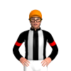 BLACK, SILVER STRIPES, BLACK SLEEVES,RED ARMBAND, Orange cap
