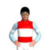 RED, WHITE BAND, LIGHT BLUE SLEEVES, WHITE ARMBANDS, Black cap