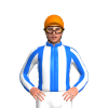 BLUE,WHITE STRIPES,STRIPED SLEEVES, Orange cap
