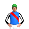 BLUE, RED RIGHT SASH, WHITE SLEEVES, BLACK STRIPES, Green cap