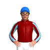 MAROON, SKY BLUE SIX CIRCLES, STRIPES SLEEVES, Blue cap