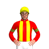 RED,YELLOW STRIPES,RED SLEEVES, LIME GREEN DOUBLE ARMBANDS, Yellow cap