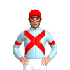 LIGHT BLUE,RED CROSSED SASH,LIGHT BLUE SLEEVES,RED ARMBANDS, Red cap