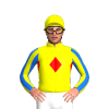 YELLOW, RED DIAMOND BAND, YELLOW SLEEVES, BLUE STRIPES, Yellow cap
