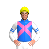 BLUE, HOT PINK CROSSED SASHES, WHITE SLEEVES, BLUE DOUBLE ARMBANDS, Yellow cap