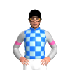 LIGHT BLUE, BLUE CHECK, SILVER SLEEVES, HOT PINK ARMBAND, BLUE COLLAR, Black cap