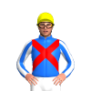 BLUE, RED CROSSED SASHES, BLUE SLEEVES, WHITE STRIPES, Yellow cap