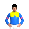 YELLOW, BLUE HALVES, BLUE DIAMOND BAND, BLUE SLEEVES, HOT PINK ARMBAND, Black cap