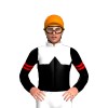 WHITE, BLACK HALVED, BLACK DIAMOND BAND, BLACK SLEEVES, RED DOUBLE ARMBANDS, Orange cap