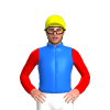 BLUE ,RED SLEEVES, Yellow cap