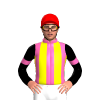 HOT PINK, YELLOW  STRIPES, BLACK SLEEVE, HOT PINK ARMBANDS, Red cap
