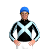 BLACK, LIGHT BLUE CROSSED SASHES, STRIPED SLEEVES, Blue cap