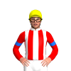 WHITE, RED STRIPES, SLEEVES, BLUE ARMBANDS, Yellow cap