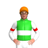LIME GREEN, WHITE DOUBLE BAND, SLEEVES, RED ARMBANDS, Orange cap