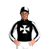 BLACK, WHITE MALTESE CROSS, STRIPED SLEEVES, QUARTERS CAP